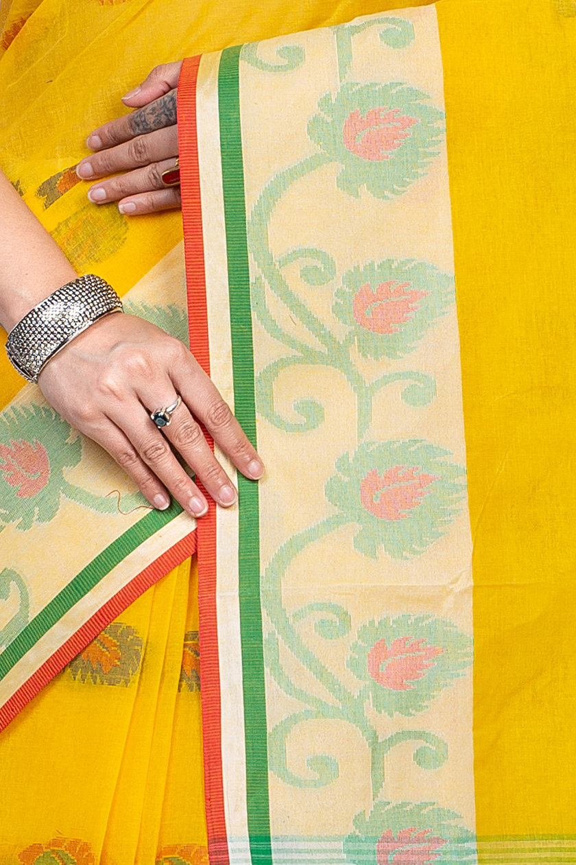 Yellow Pure Cotton HapChaka Tant Saree (884)